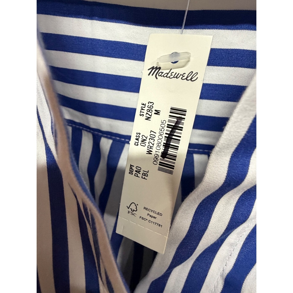 Madewell NZ863 Blue White Striped Button Front Shirt Medium NWT 100% Cotton Top - Picture 6 of 7